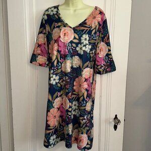 VFish Vera Fishbaugh tropical flowers polyester/spandex short sleeve dress